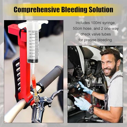Brake Bleed Kit,Brake Fluid Bleeder Kit,Hydraulic Disc Clutches Bleeding Kit Includes 100ml Syringe 50cm Hose and 2*One Way Check Valve Tube Bleeding Tool for Motorcycle Scooters
