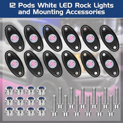 Macarrie 12 Pods Rock LED Lights Waterproof Neon Underglow Trail Rig Lamp Lighting for Car SUV Pickup Truck Motorcycle Boat ATV Utv RZR Rv Offroad Trailer Fender Under Body Golf(Pink) - color: Pink