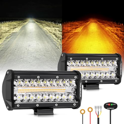Auxbeam 6 Modes Amber White Series 7" 300W LED Light Bar, Flashing Strobe LED Pods Spot Flood Combo, Dual Color Amber Fog Lights for Jeep, Car, Motorcycle, ATV, UTV, SUV, Pair - color: 7"