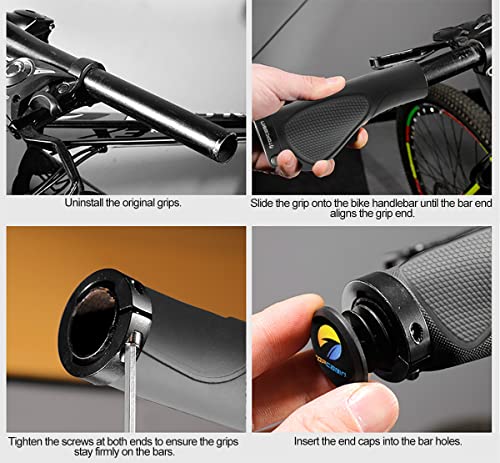 TOPCABIN Ergonomic Bike Grips - Widen Holding Rubber Grips with Aluminum LockGrips for Mountain & Road Bikes - color: Comfort Big Area(Black&Grey)