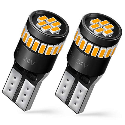AUXITO 194 LED Bulb Amber Yellow 168 2825 W5W T10 Wedge 24-SMD 3014 Chipsets Replacement Bulbs for Car Dome Map License Plate Courtesy Step Lights (Pack of 2) - color: Amber Yellow, size: 194/168