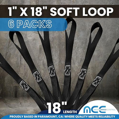 Mega Cargo Control Black 1" x 18" Handlebar Tie Down - 6 Pack of Soft Tie Loops, 800 Lbs Working Load Limit - color: Black (6 - Pack), size: Soft Tie Loops