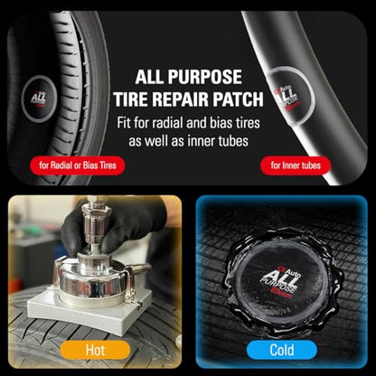 CKAuto 100 PCS Combination All Purpose Tire Repair Patch Kit Heavy Duty, for Car Van Truck Bus Motorcycle Bike and Inner Tire, Round 100 PCS - size: Mix 100pcs