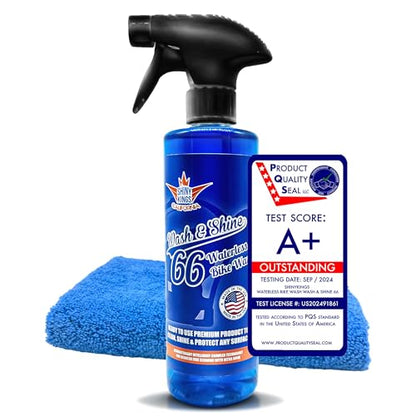 Shinykings Wash&Shine 66 WATERLESS Motorcycle Cleaner | Made in USA | Ultra Shine Effect | Detailing Wash Spray for All Surfaces | 16 fl.oz - size: 16 Fl Oz (Pack of 1)