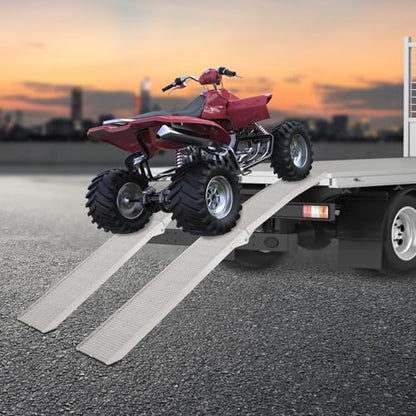 2pcs 7.5' Loading Truck Ramps Aluminum Folding ATV Ramp 1500lbs Capacity Trailer Ramps for Pickup Trucks Powersports Ramp with Load Straps for Motorcycles Dirt Bikes Lawnmowers