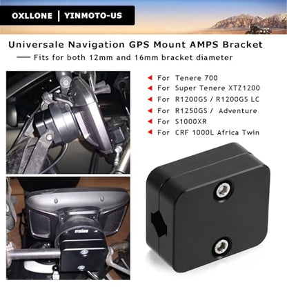 Tenere 700 Navigator Holder 12mm/16mm GPS Mobile Phone Mount AMPS Bracket for R1200GS LC ADV R1250GS S1000XR CRF1000L F800GS (Black)