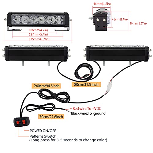 LED Emergency Strobe Lights Bar 2Pcs Red Blue Change Green Double Color Warning Police Grille Lights Bar Surface Mount Fit for Motorcycle POV Utility Vehicle Construction Vehicle and Tow Truck Van - color: Red Blue Change Green