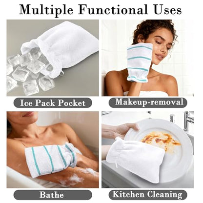 VOOVA & MOVAS 6Pack Bath Mitts for Shower,8.3x6.3 Inch,100% Cotton Soft Absorbent Bath Mitt with Hanging Loop, European Style Wash Cloths for Body Shower & Bath, Aqua Stripe & White - color: Aqua Stripe&white