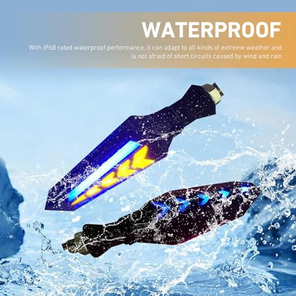 4 PCS Motorcycle Turn Signal Lights, Arrow-shaped Dual-sided Blinker with Sequential Flow, 12V LED Anti-vibration High Brightness Indicator, Modified Accessory for Motorcycle (Blue & Yellow)