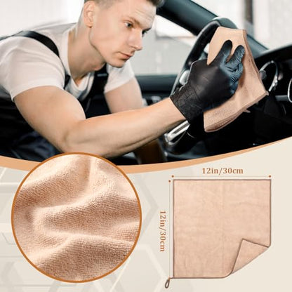 Weysat 10 Pcs Leather Car Interior Detailing Brush Set, Microfiber Cloth Applicator, Absorbent Sponge Block, Natural Bristles Brushes Scratch-free Ultra-soft for Interiors Furniture Seats Leather Care