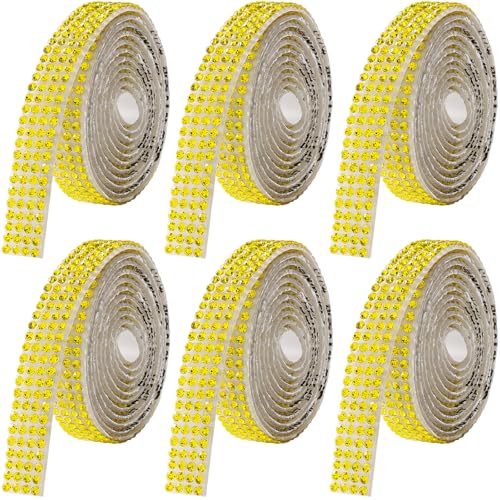 Rhinestone Ribbon Self Adhesive, 6-Yard Bedazzling Strips, 6-Rolls Rhinestone Strips for DIY Craft, Rhinestones for Crafting, Home Decor and Special Events, Lemon Yellow - color: 6 Rolls Lemon Yellow