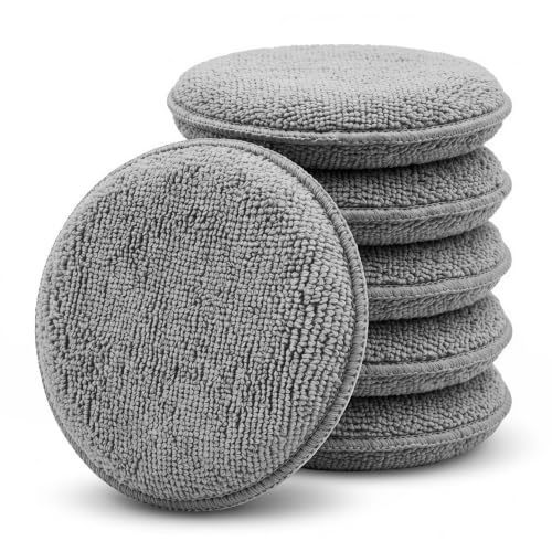 6 Pack 5 Inch Car Wax Applicator Pads, Microfiber and Foam Reusable Pads for Buffing, Detailing and Fine Polishing, for Car Cleaning, Waxing and Care(Gray) - color: Gray, size: 6pcs