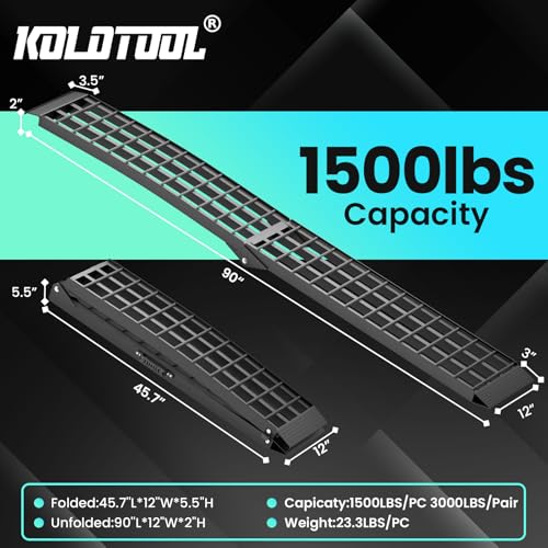 7.5 FT Heavy Duty Aluminum Folding Loading Ramp for Pickup Trucks, 3000 lbs Capacity Truck Loading Ramps for Motorcycles, ATV, UTV Lawn Mowers,Tractors & Golf Carts, 90" Lx12 W (2 Pack)