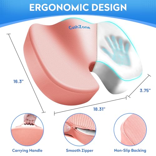 CushZone Seat Cushion, Office Chair Cushions, Car Seat Cushion, Non-Slip Sciatica & Back Coccyx Tailbone Pain Relief Chair Pad, Memory Foam (Large,Pink) - color: Pink, size: X-Large