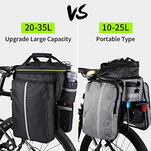 West Biking Rear Pannier Bag - 35L Large Capacity Waterproof Multi-Function Bicycle Rack Carrier, Detachable Tail Seat Trunk Bag With Handbag Shoulder Strap for Storage