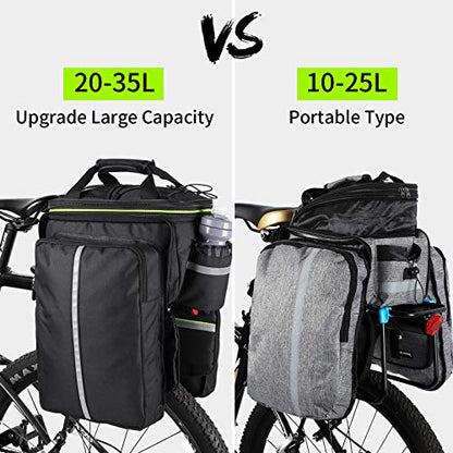 West Biking Rear Pannier Bag - 35L Large Capacity Waterproof Multi-Function Bicycle Rack Carrier, Detachable Tail Seat Trunk Bag With Handbag Shoulder Strap for Storage