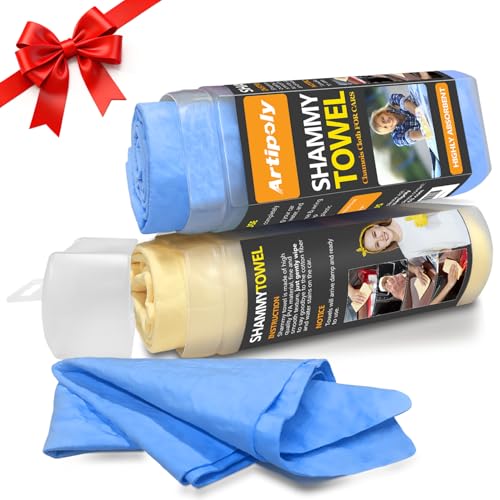 ARTIPOLY Premium Shammy Towel for Car Drying 2pk (26”x17”)-Super Absorbent Chamois Towel-Reusable shamies Towels for Cars, Bathroom,Pets, Dust Remove, No Spots/Streak/Scratch, Large, Yellow&Blue - color: Blue&yellow, size: 2pk 26"x17"