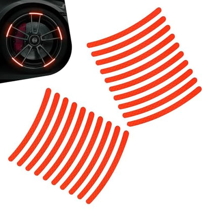 20 PCS Car Wheel Reflective Sticker, Waterproof Night Safety Warning Decal, Anti-Scratch Wheel Rim Eyebrow Stripe, Universal for Car SUV Motorcycle (Red) - color: Red