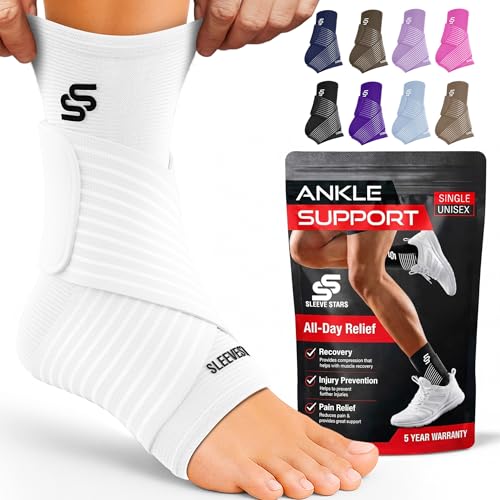 Sleeve Stars Ankle Brace for Women & Men, Ankle Wrap for Sprained Ankle, Compression Sleeve for Plantar Fasciitis Relief, Easy Customizable Support: w/Removable Strap (Single/M:10"-12"/White) - color: White, size: Medium