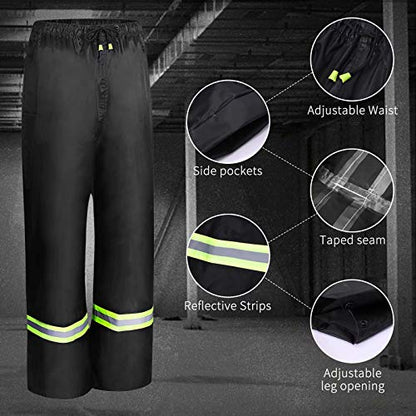 Rain Suits for Men Women Waterproof, Breathable Rain Coats with Eye-Catching Reflective Strip, Durable Rain Gear - color: Black, size: Large