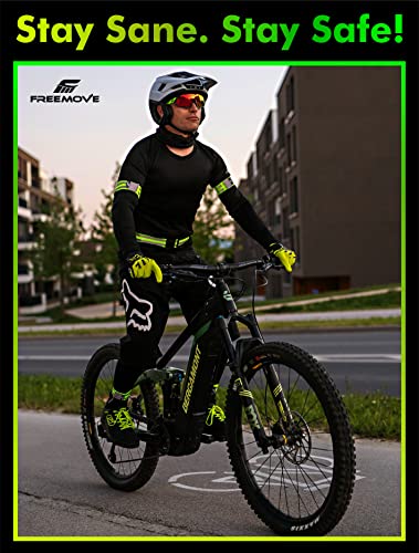 FREEMOVE Reflective SASH with 2 Bands - or - Reflective Runners Waist Belt with 4 Arm Bands > Easy to Put On/Off Reflective Gear for Guaranteed Visibility & Safety for Dog Walking, Running, Cycling - color: Yellow BELT and BANDS