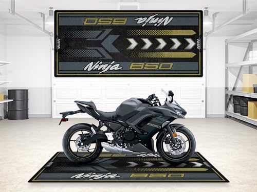 Parking Mat for Ninja 650 Series Motorcycle Models, Display and Pit Mat, Non-Slip Garage, Showroom Floor Mat, Rug (Metallic Matte Dark, Size 2: 102 x 47/260 x 120 cm) - color: Metallic Matte Dark, size: Size 2: 102 x 47 "/ 260 x 120 cm