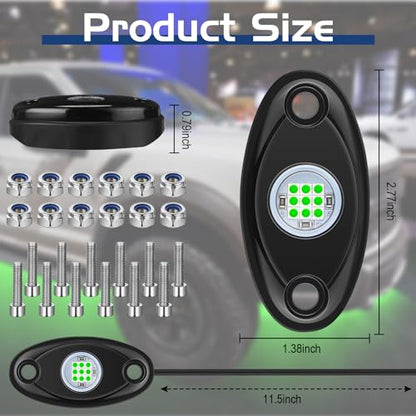 Macarrie 12 Pods Rock LED Lights Waterproof Neon Underglow Trail Rig Lamp Lighting for Car SUV Pickup Truck Motorcycle Boat ATV Utv RZR Rv Offroad Trailer Fender Under Body Golf(Green) - color: Green