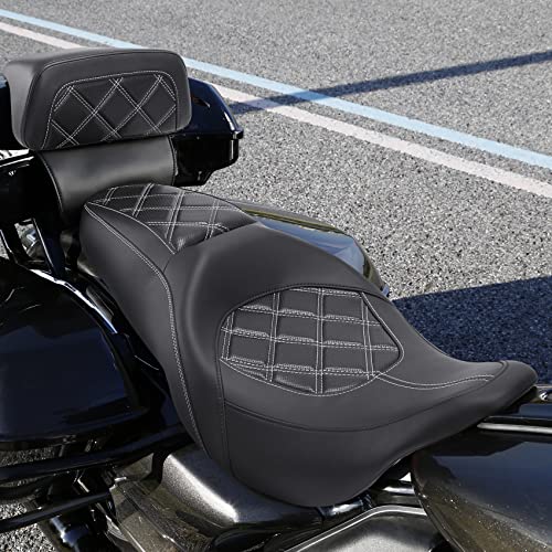 C.C. RIDER Classic Seat Backrest Pad - Driver Seat Rider Sissy Bar Passenger Backrest Pad Kit fit for Harley Davidson Touring Road King Street Glide Electra Glide Road Glide 2014-2023 - color: Seat + Passenger Sissy Bar Black White
