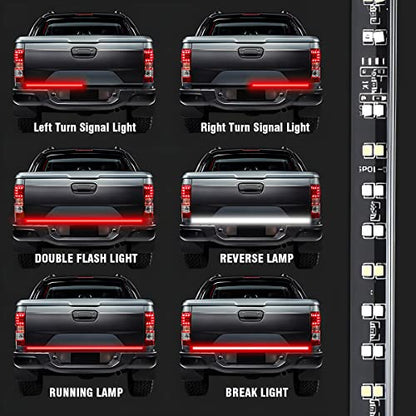Truck Tailgate Light Bar, LED Single Row Tailgate Light Strip with Red Running Brake Lights Turn Signal White Reverse Light, IP67 Waterproof Light Strip for Cargo Truck SUV RV Boat (48'') - size: 48''