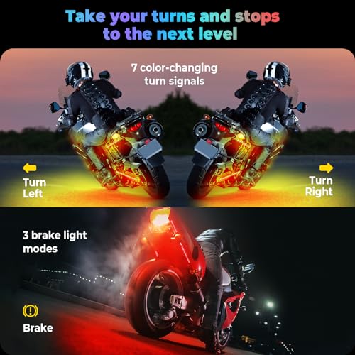 22PCS Motorcycle Led Underglow Kit with Brake Turn Signal, Motorcycle RGB Lights with DITRIO APP/RF Remote Control, Dual Zone,12V Waterproof Pixelglow Effects for Motorcycles, Golf Carts,UTVs, Boats - size: 22 PCS(New 3 Control Mode)