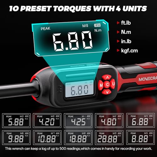3/8" Professional Electronic Torque Wrench with LED Display, 6.8-135 N.m/5-99.6 Ft.Lb, ±2% Precision Digital Torque Wrench, Smart Buzzer Alert, Preset Memory, Peak & Track Mode for Mechanics - size: 3/8" 9pcs-Spark 6.8-135N.m/5-99.6Ft.lb