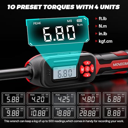 3/8" Professional Electronic Torque Wrench with LED Display, 6.8-135 N.m/5-99.6 Ft.Lb, ±2% Precision Digital Torque Wrench, Smart Buzzer Alert, Preset Memory, Peak & Track Mode for Mechanics - size: 3/8" 9pcs-Spark 6.8-135N.m/5-99.6Ft.lb
