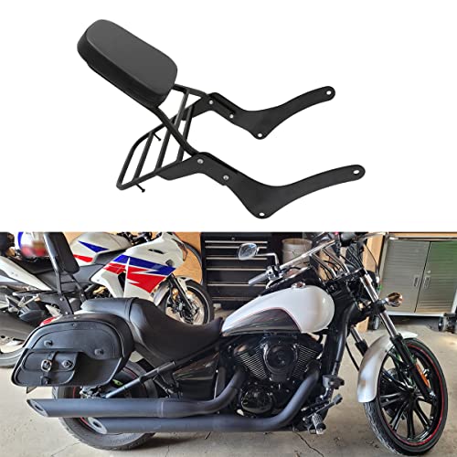 Comfortable Leather Backrest Sissy Bar + Luggage Rack Pad Compatible With Kawasaki Vulcan 900 VN900 1996-2018 (Chrome) (Black) - size: Black
