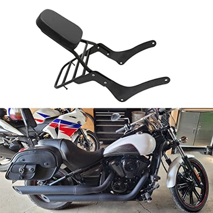 Comfortable Leather Backrest Sissy Bar + Luggage Rack Pad Compatible With Kawasaki Vulcan 900 VN900 1996-2018 (Chrome) (Black) - size: Black