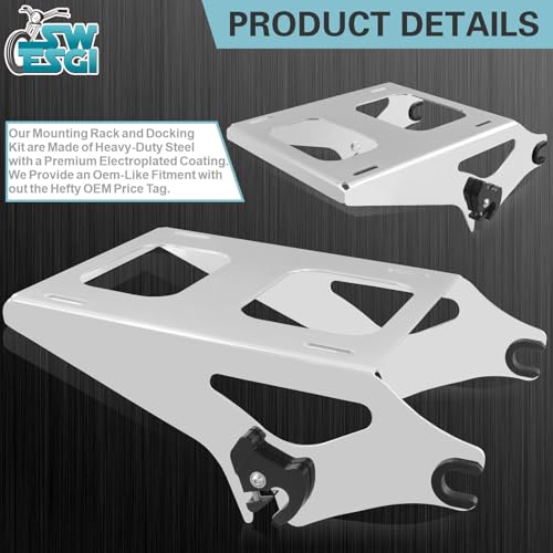 Luggage Rack 4 Point Docking Hardware Kit for Harley Detachable Tour Trunk Kit Two-Up Mounting Rack Compatible with Touring Road King Street Glide Road Glide Electra Glide 2014-2025 (Chrome) - color: 2014 UP Rack & Docking Chrome
