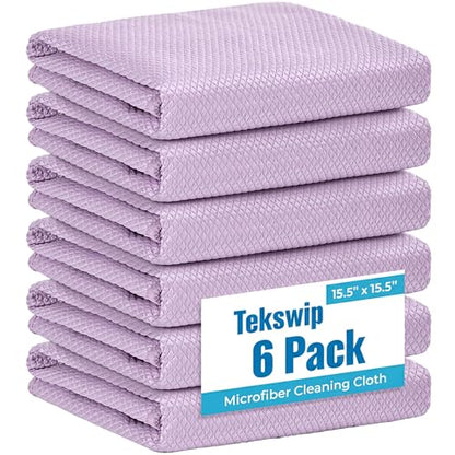 Professional Auto Detailing Microfiber Cloths 6 Pack, 15.5"x15.5" Glass Cleaning Towels for Car Windshield, Window and Interior, Lint Free Streak Free Polishing Rags for High Gloss Shine - color: Purple