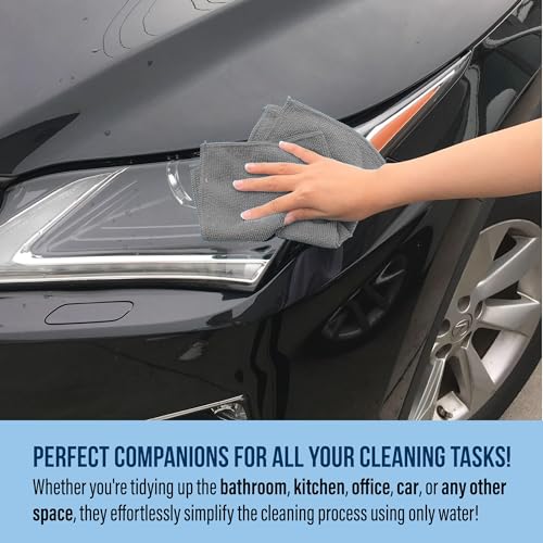 GREEN LIFESTYLE Chamois Cloth, Microfiber Cleaning Cloth 50 Pack, Borderless Towels Cleaning, Car Microfiber Towel, Drying Car Wash Towels (11.5" x 11.5", Grey) - color: Grey, size: Pack of 50