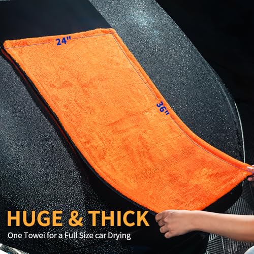 SGCB 24"x36" Car Drying Towel, 1200GSM Microfiber Towel for Cars, Twisted-Loop Drying Towel Car Detailing, Double Sided Super Absorbent, No Water Spots, Label-Free Design Car Towel