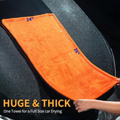 SGCB 24"x36" Car Drying Towel, 1200GSM Microfiber Towel for Cars, Twisted-Loop Drying Towel Car Detailing, Double Sided Super Absorbent, No Water Spots, Label-Free Design Car Towel