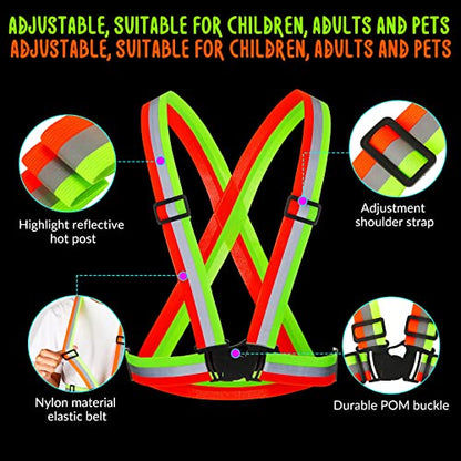 Macarrie 15 Pcs High Visible Reflective Running Vest Bulk Adjustable Safety Vest Elastic Straps Gear Night Walking Outdoor - color: Green and Orange