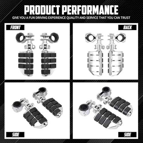Highway Pegs Motorcycle Foot Rests w/Mount Clamp Kit For 1" 1.25" Engine Guards Compatible with Harley Touring Softail Dyna Sportster Road King Fat Bob Road Glide Street Glide Chrome