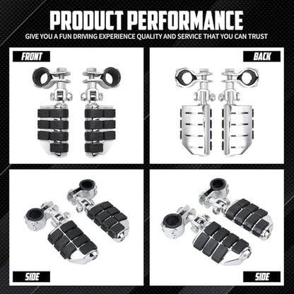 Highway Pegs Motorcycle Foot Rests w/Mount Clamp Kit For 1" 1.25" Engine Guards Compatible with Harley Touring Softail Dyna Sportster Road King Fat Bob Road Glide Street Glide Chrome