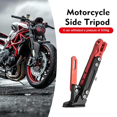 1 PC Motorcycle Kickstand, Height Adjustable CNC Alloy Side Stand with Non-slip Foot, Replacement Tripod Holder, Universal for Scooter Dirt Pit Bike (Red) - color: Red
