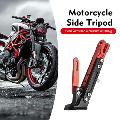 1 PC Motorcycle Kickstand, Height Adjustable CNC Alloy Side Stand with Non-slip Foot, Replacement Tripod Holder, Universal for Scooter Dirt Pit Bike (Red) - color: Red
