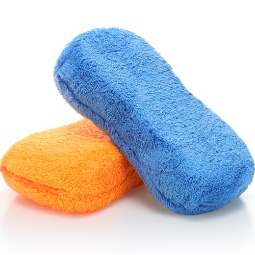 Tanlade 2 Pcs Large Car Wash Sponge for Cleaning, The Microfiber Sponges for Car Washing Supplies, Trucks and Motorcycles (Blue,Orange) - color: Blue,orange