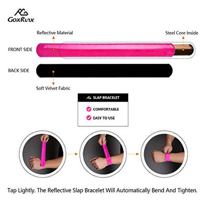GoxRunx Reflective Bands Running Gear 6 Pack-Adjustable Reflective Armband Arm Wrist Ankle Leg Bands Reflectors -Reflective Tape Straps for Clothing Night Running Cycling Walking -Slap Bracelets - color: Pink