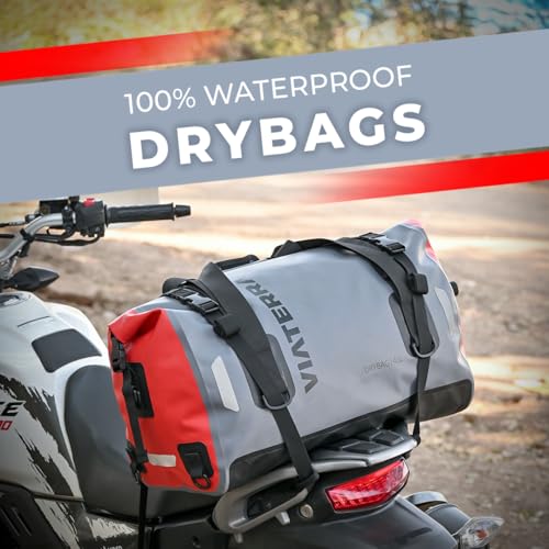 ViaTerra Waterproof Motorcycle Tail Bag 40L – Universal Fit Dry Bag for Rear Seat, No Rack Needed, Heavy Duty PVC Luggage for Touring, Camping & Adventure Riding - size: 40L