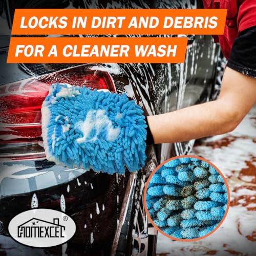 HOMEXCEL Car Wash Mitt, 2PK Chenille Microfiber Wash Mitt, Scratch-Free & Lint-Free, Rich Foam, Highly Absorbent, Double Sided, Perfect for Car Washing and Detailing, 10.2" x 6.7 ", Blue - color: Blue