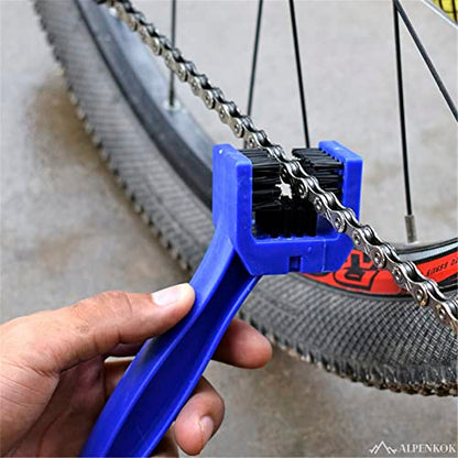 Motorcycle Chain Brush – O-Ring Safe, 3-Sided PP Chain Cleaning Brush, Reinforced PP Handle, Dual-Sided Sprocket & Drivetrain Tool, No Removal Needed – Dirt Bike, MTB, Road Bike, Cruiser, ATV - style: Motorcycle Chain Cleaner Brush