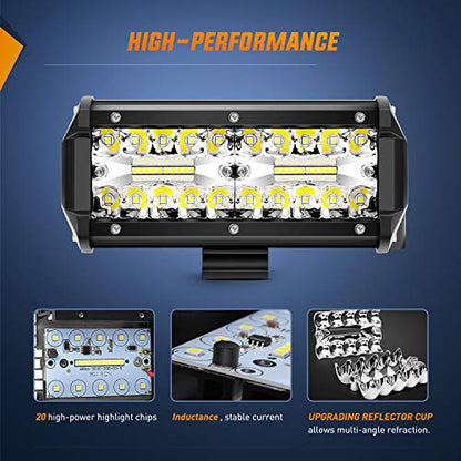 Nilight 18022C-B 6.5Inch 2PCS 6.5 Inch 120W Spot & Flood Combo Bar Driving Waterproof Led Work Light Triple Rows Off-Road Truck Car ATV SUV Jeep Cabin Boat, 2 Years Warranty - color: 2Pcs Led Pods, size: Led Pods